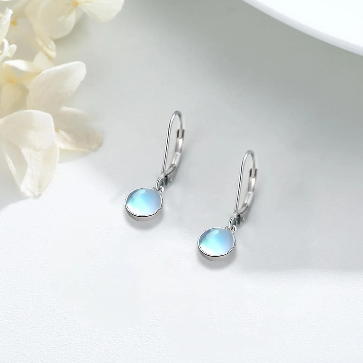 Drop Earrings for Women Sterling Silver Gemstone Earrings Amber Tiger Eye Moonstone Amethyst Blue Sandson Leverback Earrings Drop French Leverback Dangle Earrings Hypoallergenic Jewelry for Women Mom