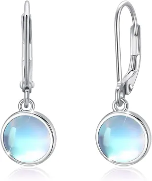 Drop Earrings for Women Sterling Silver Gemstone Earrings Amber Tiger Eye Moonstone Amethyst Blue Sandson Leverback Earrings Drop French Leverback Dangle Earrings Hypoallergenic Jewelry for Women Mom