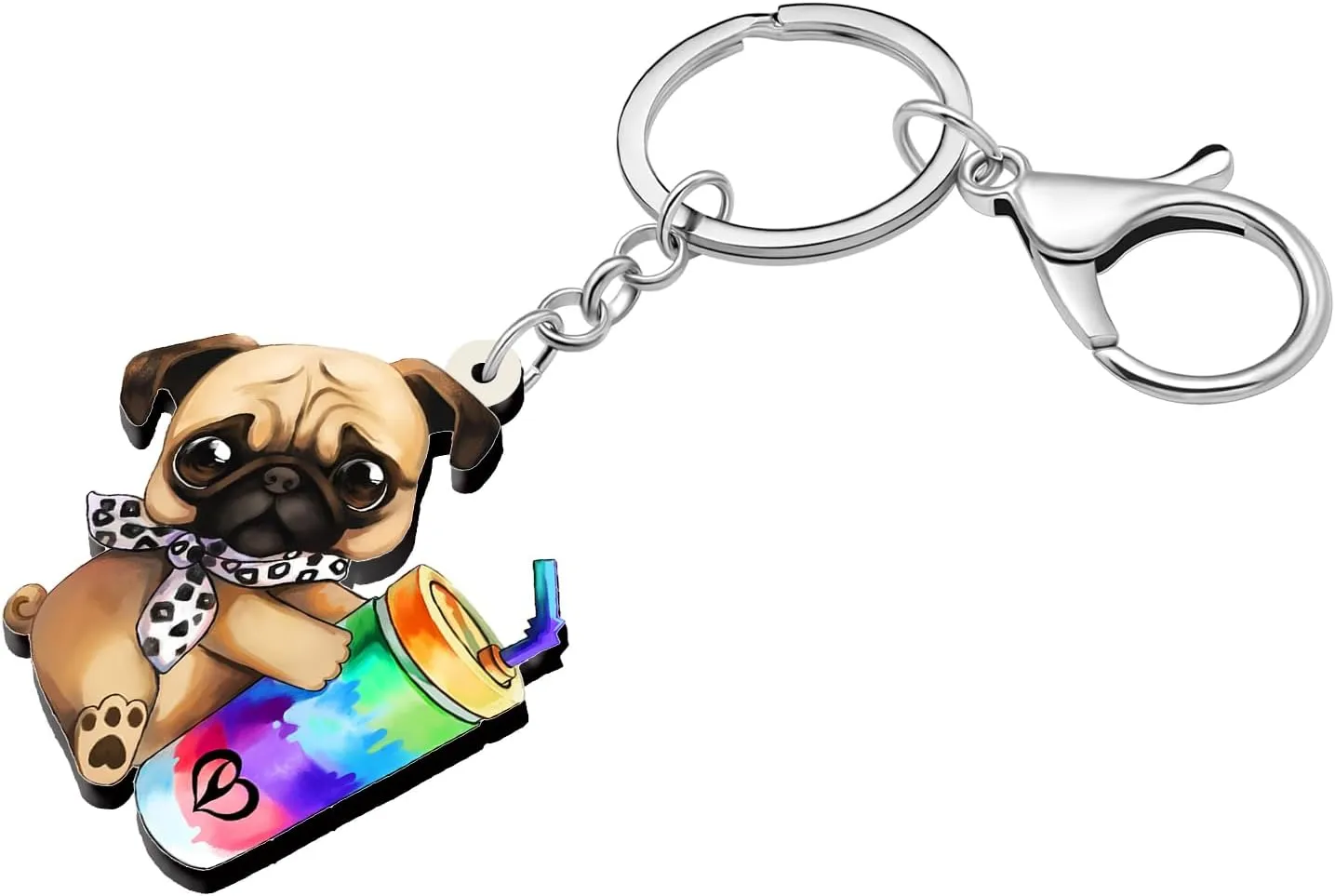 DUOWEI Acrylic Cute Pug Dog Keychain Key Ring Pug Gifts for Women Dog Mom Pets Lovers Car Keys Wallet Backpack Accessories