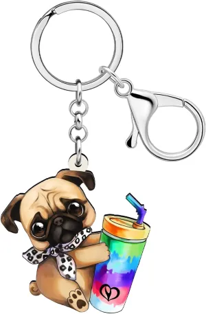DUOWEI Acrylic Cute Pug Dog Keychain Key Ring Pug Gifts for Women Dog Mom Pets Lovers Car Keys Wallet Backpack Accessories