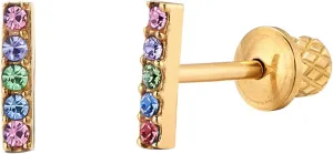 Earrings For Girls,18k Gold Plated Multicolored Mini Bar Hypoallergenic Earrings for Girls, Stud Screw On Safety Backs, Stainless Steel Ultra Sensitive Ears Post For Kids, Toddlers, Little Girls, Teens