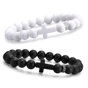 Easter Basket Stocking Stuffers for Men Boys Cross Bracelet Christian Gifts for Men,Cross Bracelet Protection Bracelet Christian Baptism Christmas Gifts(Black and White)