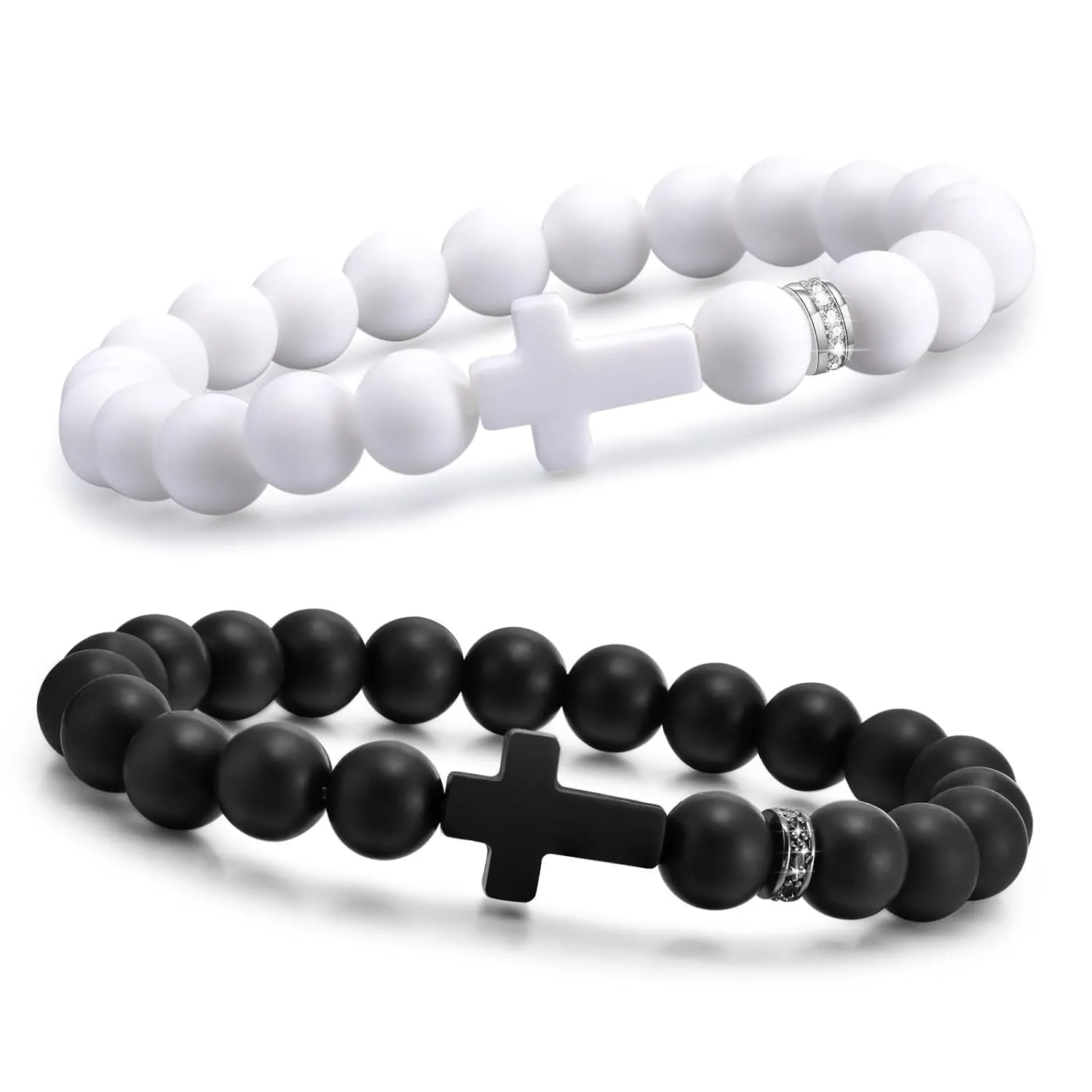 Easter Basket Stocking Stuffers for Men Boys Cross Bracelet Christian Gifts for Men,Cross Bracelet Protection Bracelet Christian Baptism Christmas Gifts(Black and White)