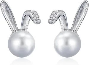 Easter Bunny Studs Earrings for Women Cute Pearls Rhinestone Diamond Rabbit Earrings Jewelry Gifts