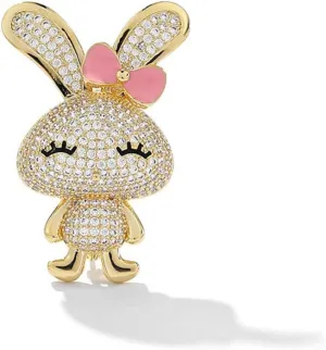 Easter Pins for Women Pink Bunny Bow Brooch Pins Cute Rabbit Rhinestone Lapel Pin Sparkly Gold Crystal Statement Brooch Unique Animal Badge Accessory for Suit Dress Clothing Hat Bag Fashion Jewelry for Easter Day