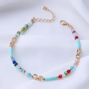 Eioi & Lmnm Coloful Boho Beaded Anklet for Women, Colored Crystal Foot Chain, Bohemian Summer Beach Beads Ankle Bracelet, Cute Dainty Friendship Jewelry Gift for Besties
