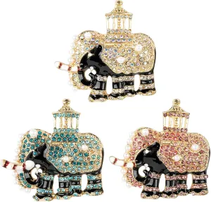Elephant Brooches Crystal Rhinestone Elephant Pin Brooch for Men Women, Elephant Gifts for Elephant Lovers, Cute Animal Elephant Brooch Pins for Backpacks, Lapels (3 Pcs)