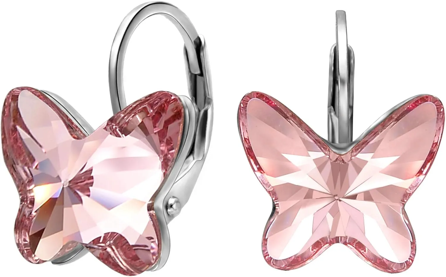 EleQueen 925 Sterling Silver Butterfly Love Hoop Huggie Stud Earrings Made with Austrian Crystals for Women, Valentine's Day/Mother's Day/Christmas Jewelry Gift