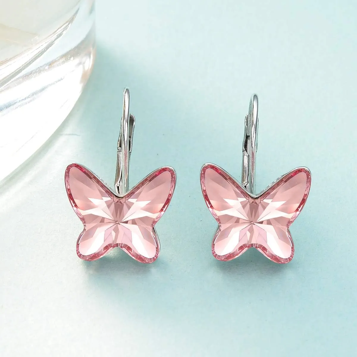 EleQueen 925 Sterling Silver Butterfly Love Hoop Huggie Stud Earrings Made with Austrian Crystals for Women, Valentine's Day/Mother's Day/Christmas Jewelry Gift
