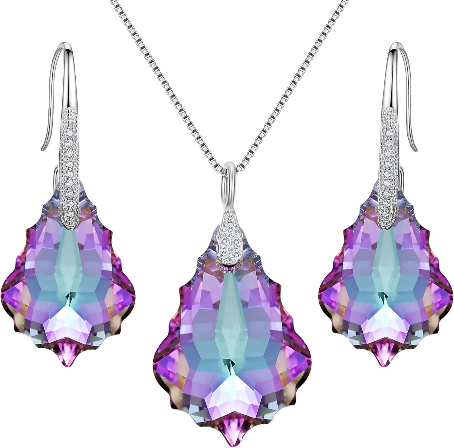 EleQueen 925 Sterling Silver CZ Baroque Drop Pendant Necklace Dangle Earrings Set Made with Austrian Crystal, Valentine's Day/Mother's Day/Christmas Jewelry Gift