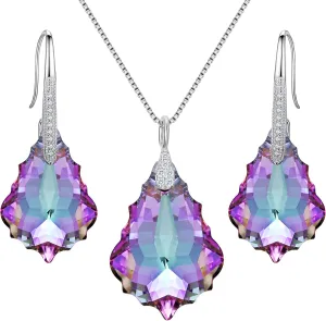 EleQueen 925 Sterling Silver CZ Baroque Drop Pendant Necklace Dangle Earrings Set Made with Austrian Crystal, Valentine's Day/Mother's Day/Christmas Jewelry Gift