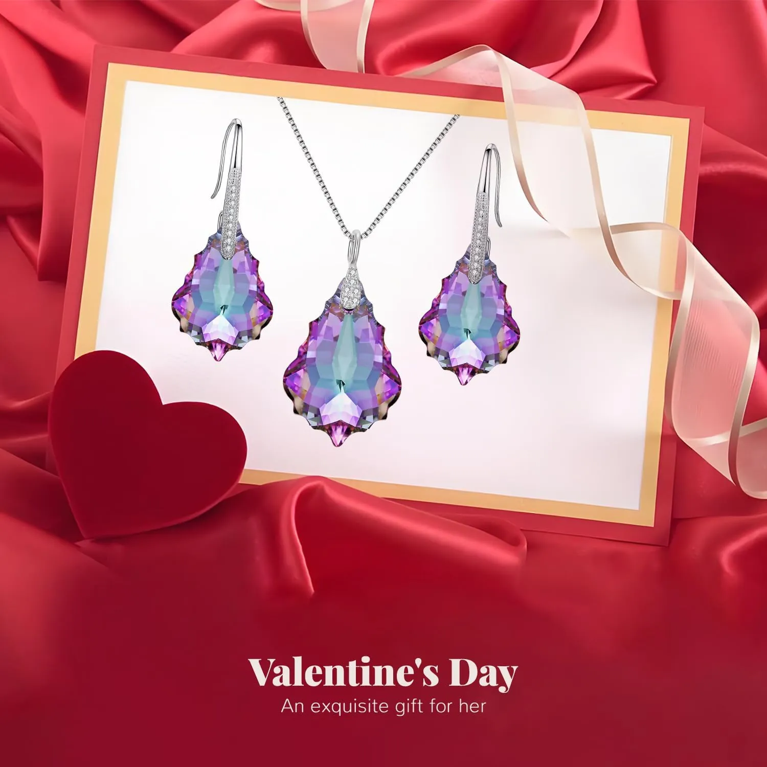 EleQueen 925 Sterling Silver CZ Baroque Drop Pendant Necklace Dangle Earrings Set Made with Austrian Crystal, Valentine's Day/Mother's Day/Christmas Jewelry Gift