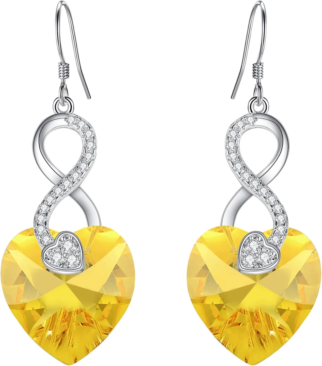 EleQueen 925 Sterling Silver CZ Love Heart Infinity Hook Dangle Earrings Made with Austrian Crystals for Women, Valentine's Day/Mother's Day/Christmas Jewelry Gift