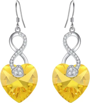 EleQueen 925 Sterling Silver CZ Love Heart Infinity Hook Dangle Earrings Made with Austrian Crystals for Women, Valentine's Day/Mother's Day/Christmas Jewelry Gift