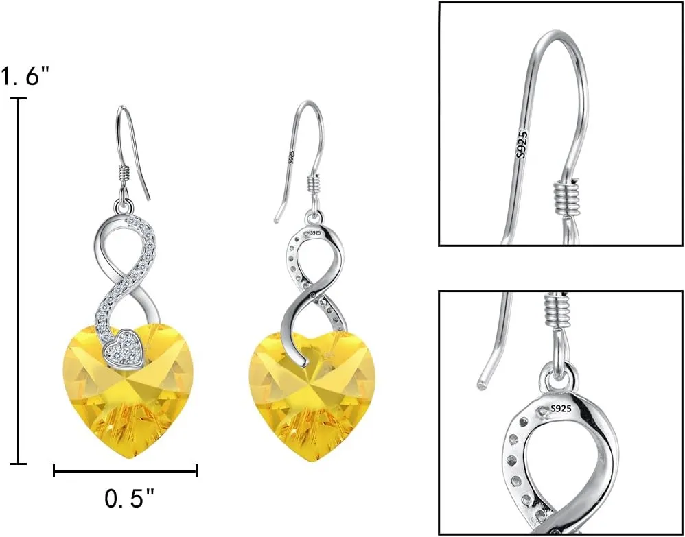 EleQueen 925 Sterling Silver CZ Love Heart Infinity Hook Dangle Earrings Made with Austrian Crystals for Women, Valentine's Day/Mother's Day/Christmas Jewelry Gift