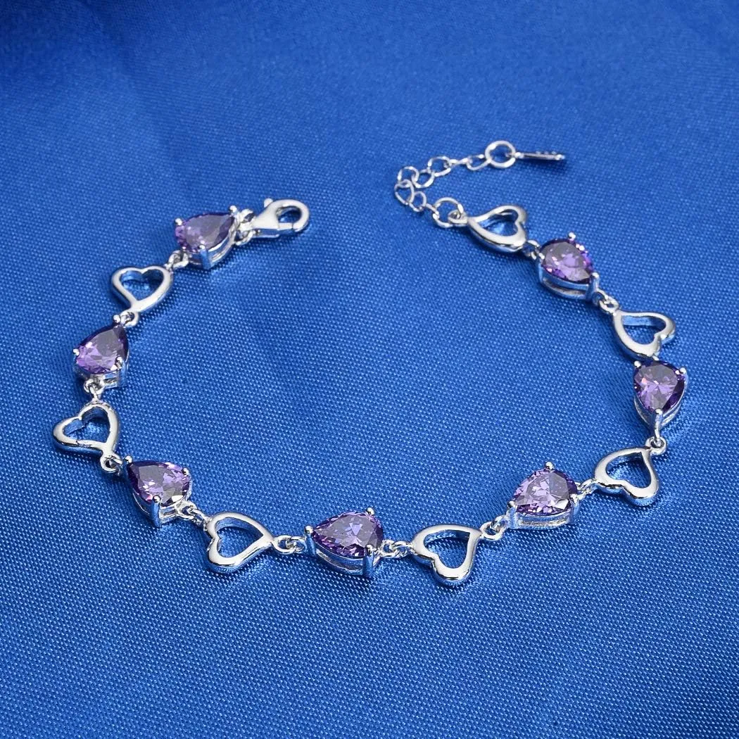 EleQueen 925 Sterling Silver CZ Love Heart of Ocean Teardrop Bridal Tennis Bracelet for Women, Valentine's Day/Mother's Day/Christmas Jewelry Gift for Wife/Mom
