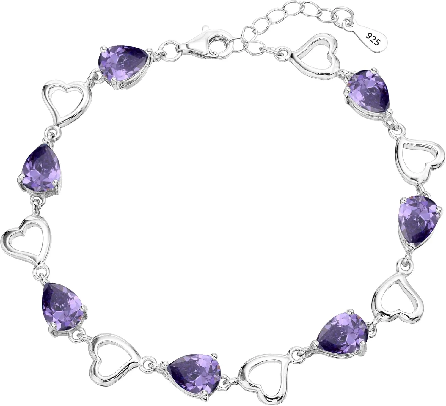 EleQueen 925 Sterling Silver CZ Love Heart of Ocean Teardrop Bridal Tennis Bracelet for Women, Valentine's Day/Mother's Day/Christmas Jewelry Gift for Wife/Mom