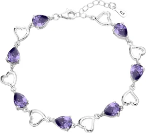 EleQueen 925 Sterling Silver CZ Love Heart of Ocean Teardrop Bridal Tennis Bracelet for Women, Valentine's Day/Mother's Day/Christmas Jewelry Gift for Wife/Mom