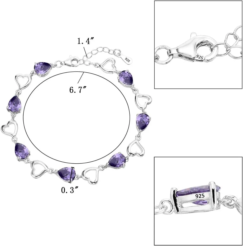 EleQueen 925 Sterling Silver CZ Love Heart of Ocean Teardrop Bridal Tennis Bracelet for Women, Valentine's Day/Mother's Day/Christmas Jewelry Gift for Wife/Mom