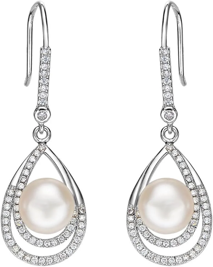EleQueen Teardrop Dangle Earrings Sterling Silver CZ Cream Freshwater Cultured Pearl Wedding Bridal Earrings for Women Girls, Valentine's Day/Mother's Day/Christmas Jewelry Gift for Wife/Mom