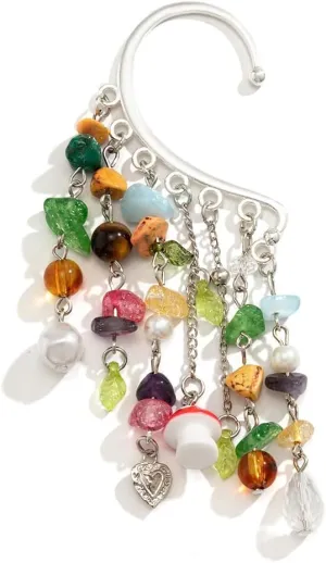Elf Ear Cuff Colorful Tassel Single Left Non Piercing Earring for Women