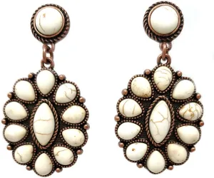 Emulily Western Oval Post Earrings Squash Blossom Boho (White)