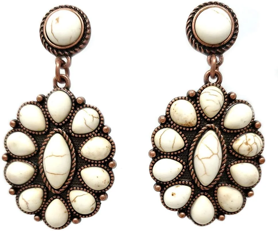 Emulily Western Oval Post Earrings Squash Blossom Boho (White)