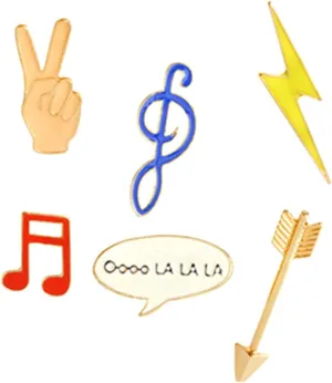 Enamel Brooch Button Pins 6 Pcs Cute Cartoon Music Note Hand Arrow Lightning Jacket Collar Badge