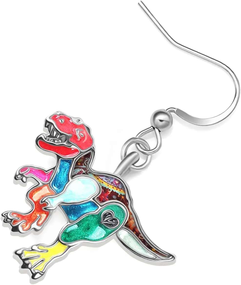 Enamel Dinosaur Earrings Dangle Zinc Alloy Fashion Jewelry Triceratops Earrings Gifts for Women Dinosaur Party Favors