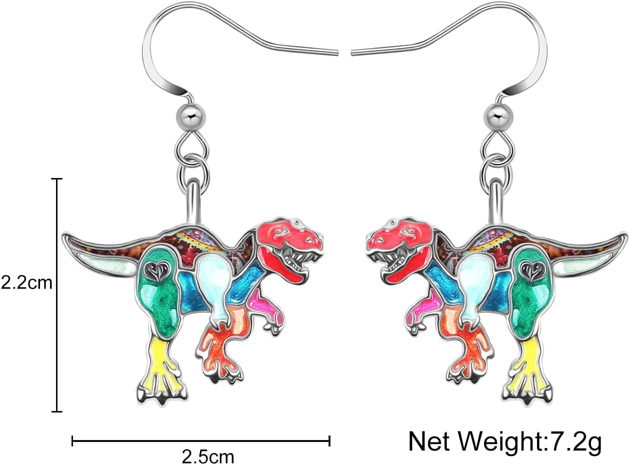 Enamel Dinosaur Earrings Dangle Zinc Alloy Fashion Jewelry Triceratops Earrings Gifts for Women Dinosaur Party Favors