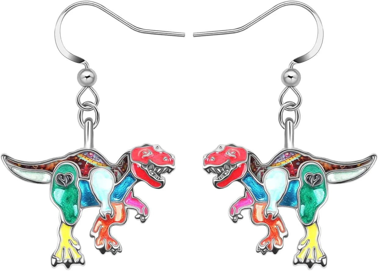 Enamel Dinosaur Earrings Dangle Zinc Alloy Fashion Jewelry Triceratops Earrings Gifts for Women Dinosaur Party Favors
