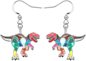Enamel Dinosaur Earrings Dangle Zinc Alloy Fashion Jewelry Triceratops Earrings Gifts for Women Dinosaur Party Favors