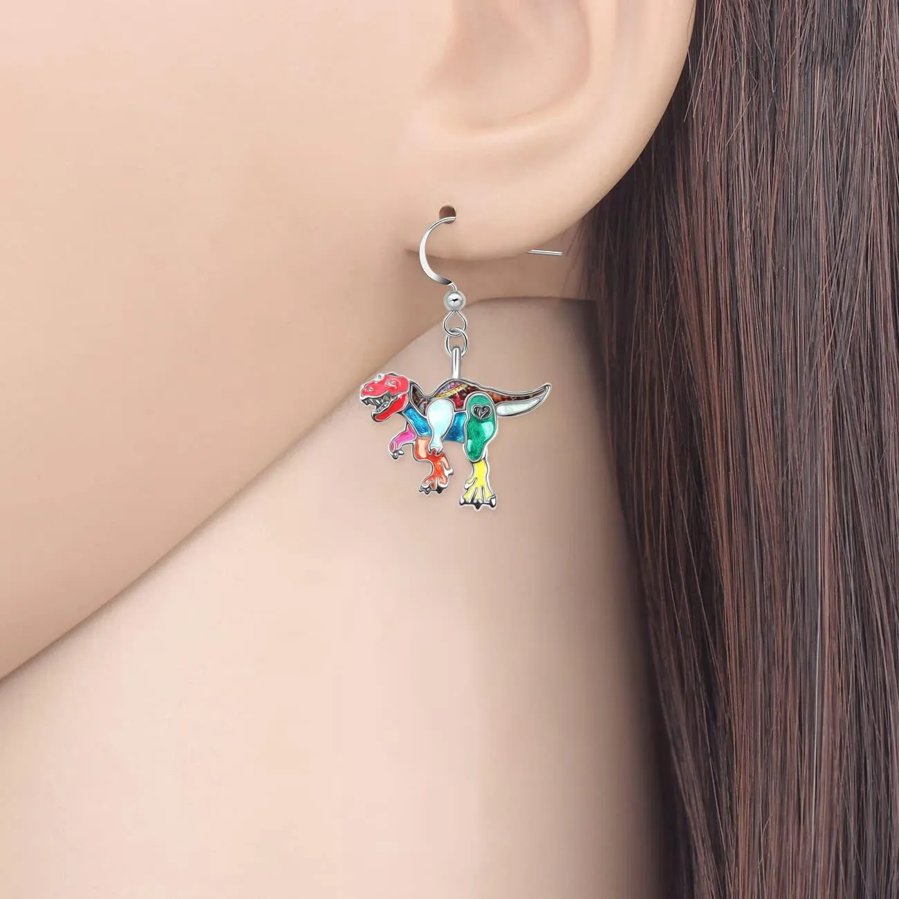 Enamel Dinosaur Earrings Dangle Zinc Alloy Fashion Jewelry Triceratops Earrings Gifts for Women Dinosaur Party Favors