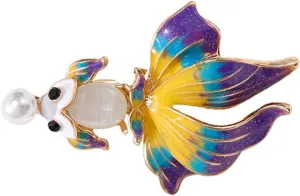 Enamel Goldfish Brooch Pin for Women Gold Plated Pearl Lucky Koi Carp Fish Brooches Lapel Pins White Cat Eye's Sequins Fish Animal Dress Accessories Fashion Cute Jewelry