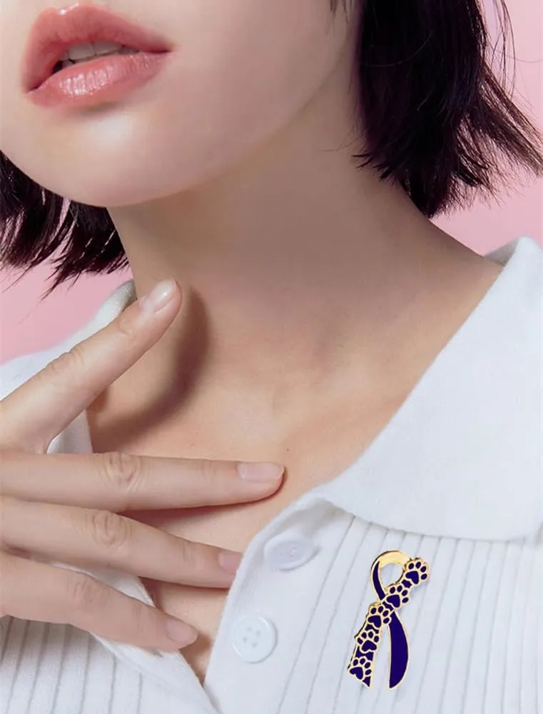 Enamel Paw Ribbon Brooch for Women Girls Small Cute Dog Cat Print Paw Crawler Climber Silk Breast Cancer Awareness Brooches Lapel Pins Unique Hypoallergenic Dress Accessories Jewelry Souvenir