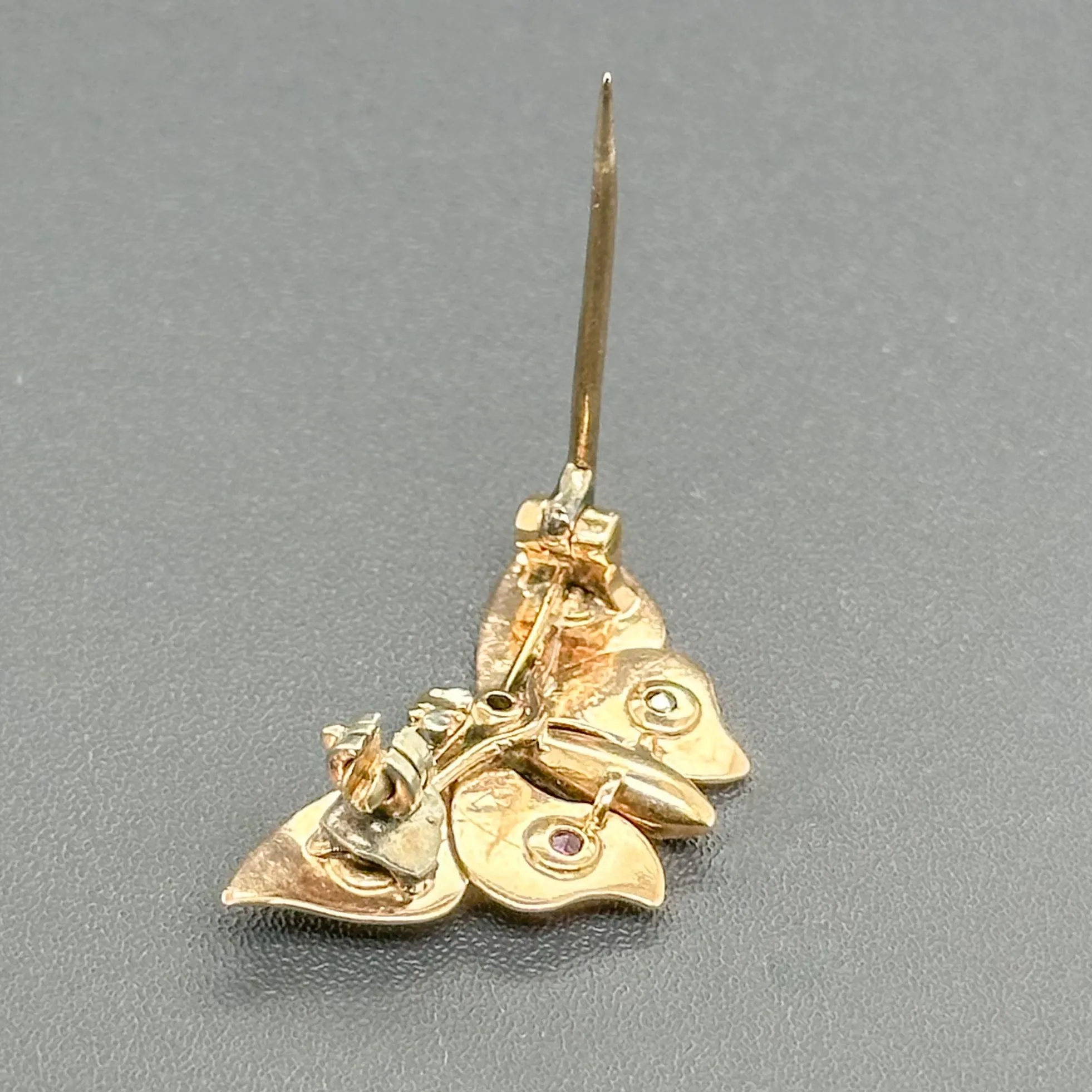 Estate 13K Tri-Color Gold 0.06cttw Ruby, 0.09ct Sapphire, 0.06cttw H-I/SI1 Diamond Butterfly Pin