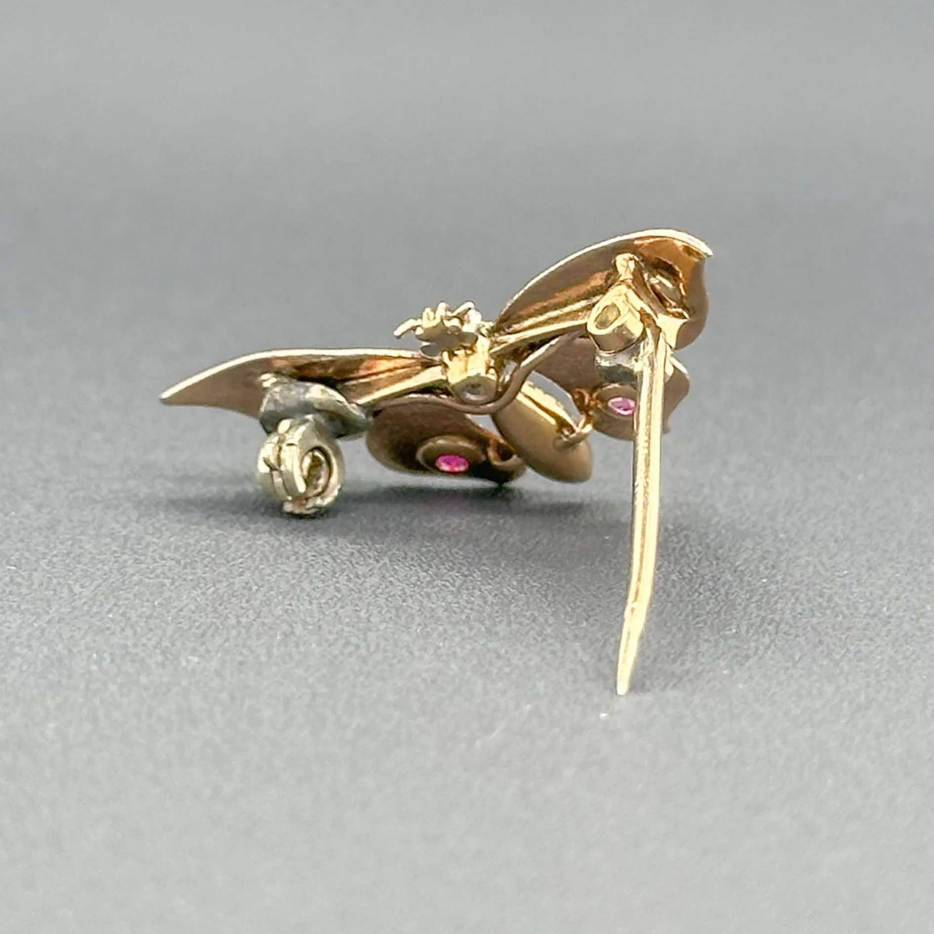 Estate 13K Tri-Color Gold 0.06cttw Ruby, 0.09ct Sapphire, 0.06cttw H-I/SI1 Diamond Butterfly Pin
