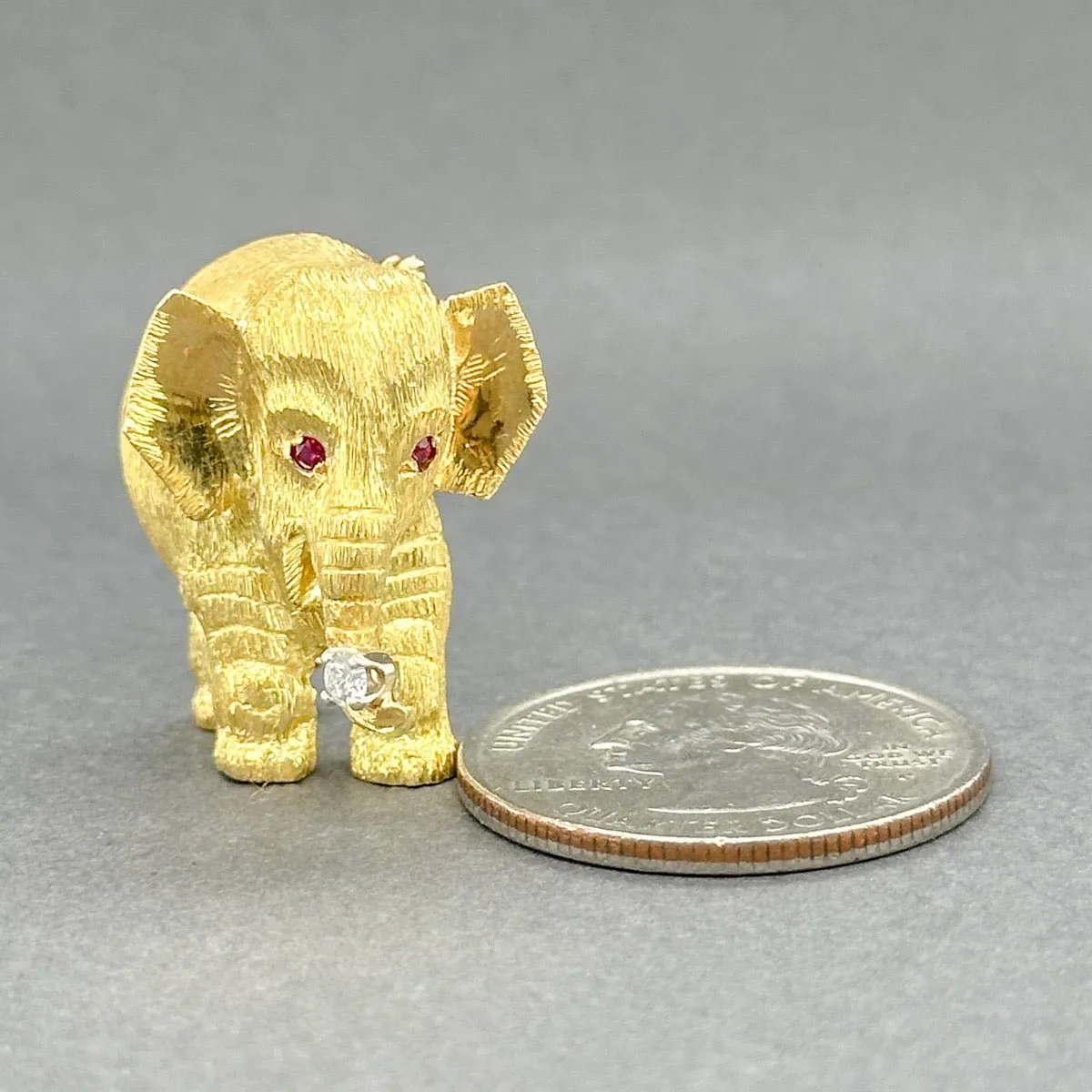 Estate Tiffany & Co. 18K Y Gold Ruby & Diamond Baby Elephant Pin