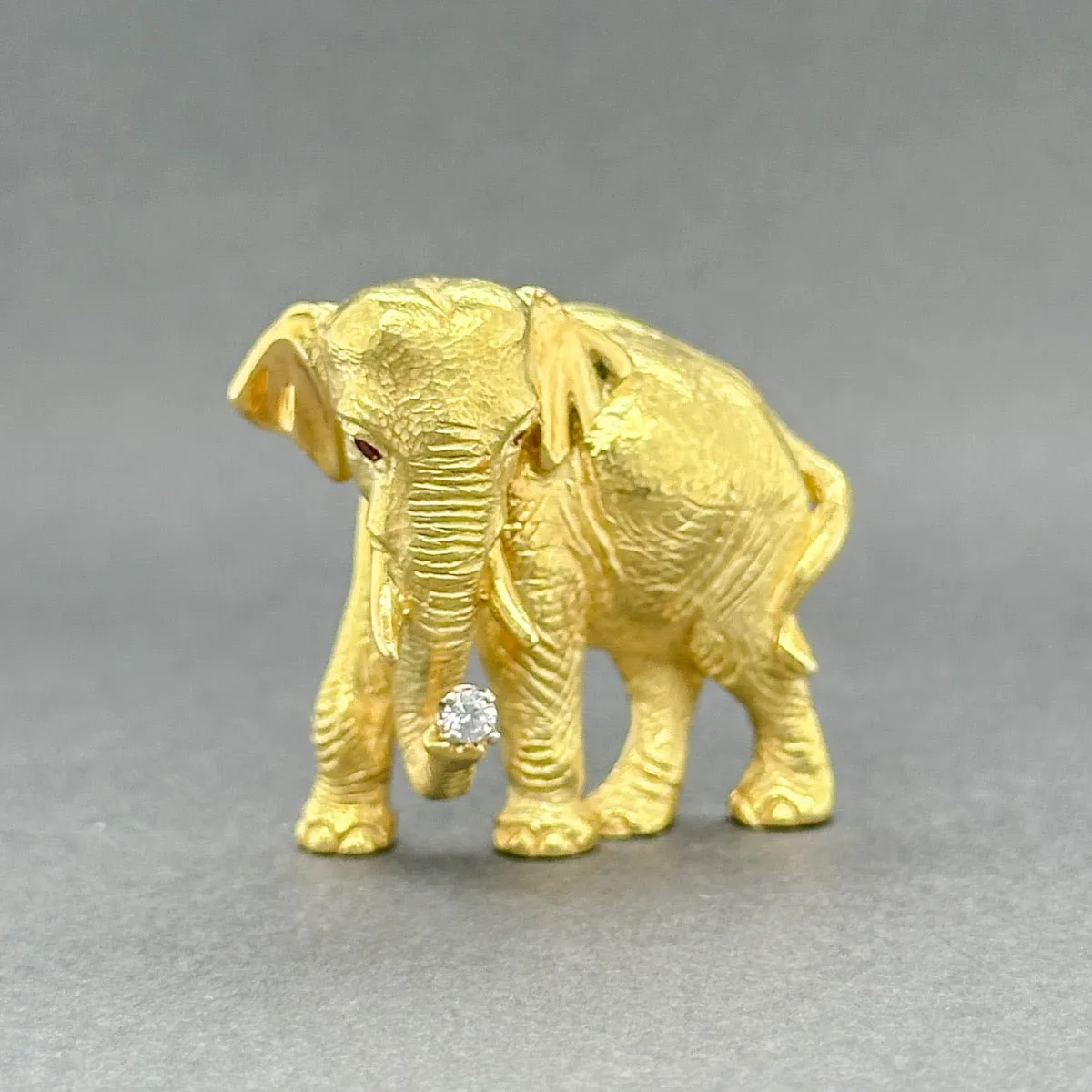 Estate Tiffany & Co. 18K Y Gold Ruby & Diamond Elephant Pin