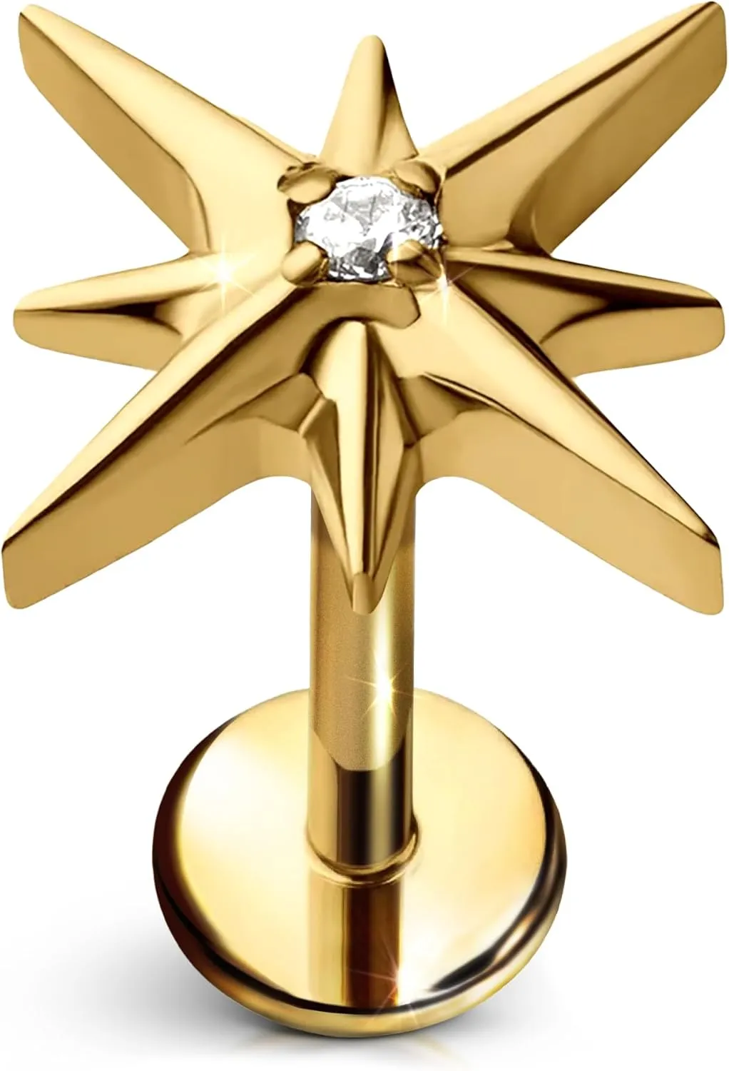 Estrella Flat Back Stud  Single Titanium Earring, Push Pin Design for Sensitive Ears  (Single Earring)