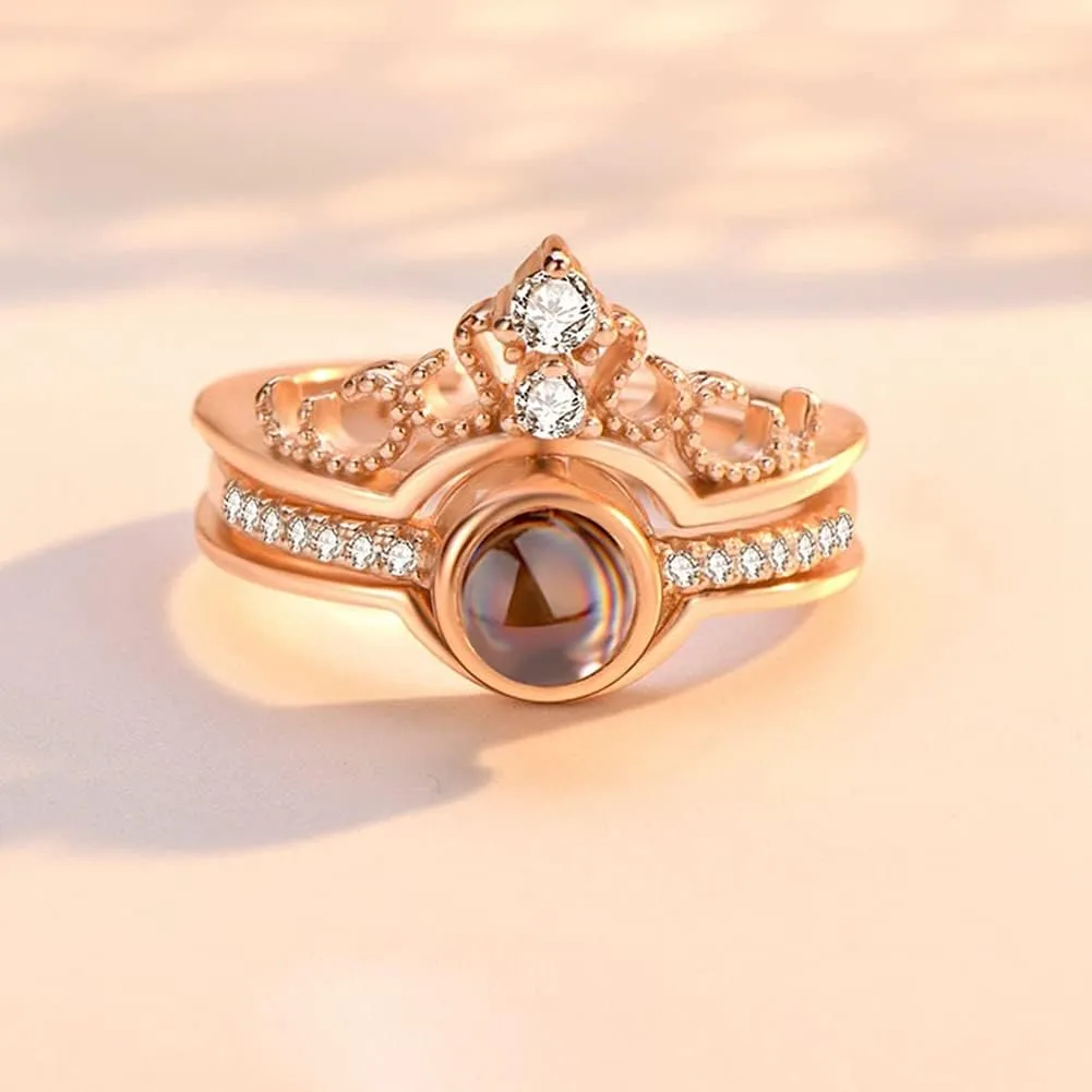 Eternity Love Memory Projection Crown Rings I Love You in 100 Languages Engagement Rings Princess Bride Romantic Wedding Jewelry Open Ring Enhancers Resizable