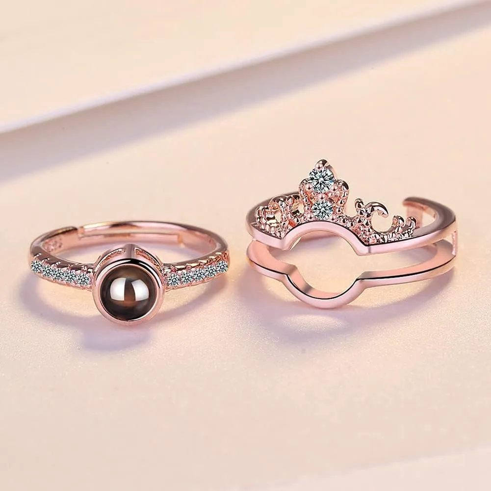 Eternity Love Memory Projection Crown Rings I Love You in 100 Languages Engagement Rings Princess Bride Romantic Wedding Jewelry Open Ring Enhancers Resizable