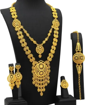 Ethiopian Tassel 24k Gold Plated Jewelry Sets For Women Arabic Wedding Indian Bridal Dubai Necklace Earrings Bracelet Ring Set for Lady Wife Mother