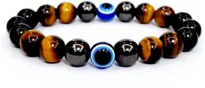 Evil Eye with Hematite Black Obsidian Tiger Eye Stone Triple Protection Bracelets for Men Women, Crystal Healing Stone Bracelet Bring Luck Prosperity and Happiness Jewelry