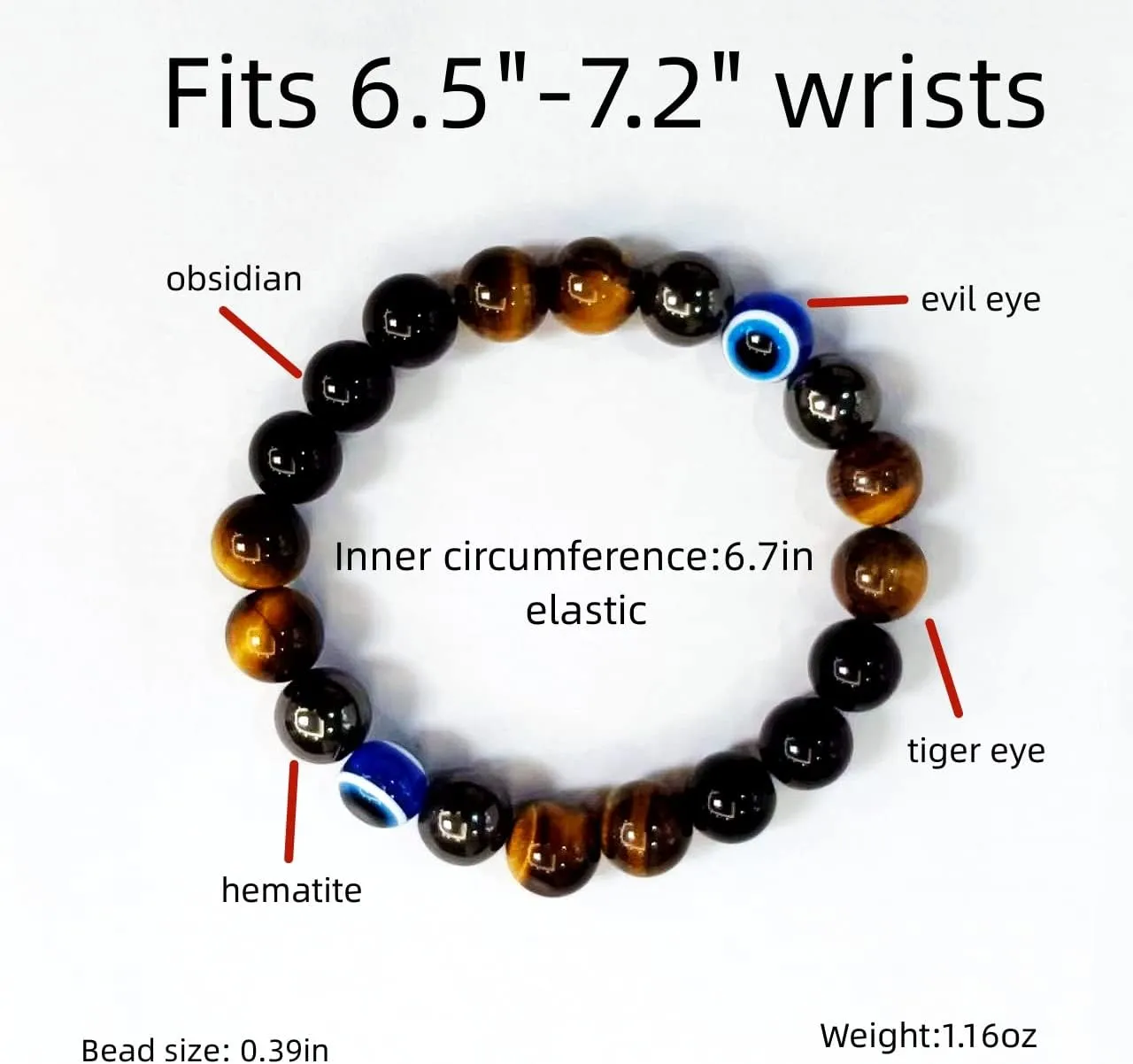 Evil Eye with Hematite Black Obsidian Tiger Eye Stone Triple Protection Bracelets for Men Women, Crystal Healing Stone Bracelet Bring Luck Prosperity and Happiness Jewelry