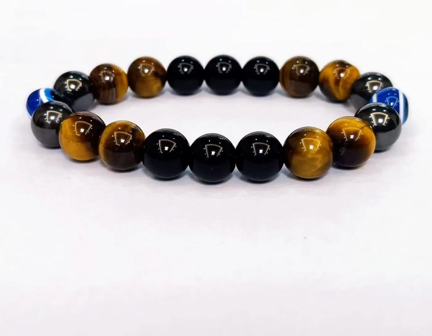 Evil Eye with Hematite Black Obsidian Tiger Eye Stone Triple Protection Bracelets for Men Women, Crystal Healing Stone Bracelet Bring Luck Prosperity and Happiness Jewelry