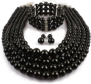 Exaggerated Imitation pearl multi-layer Necklace bracelet earring Large pearl necklace Wedding jewelry set for Women's and girls giftsMulticolor optional