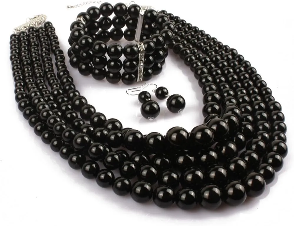 Exaggerated Imitation pearl multi-layer Necklace bracelet earring Large pearl necklace Wedding jewelry set for Women's and girls giftsMulticolor optional