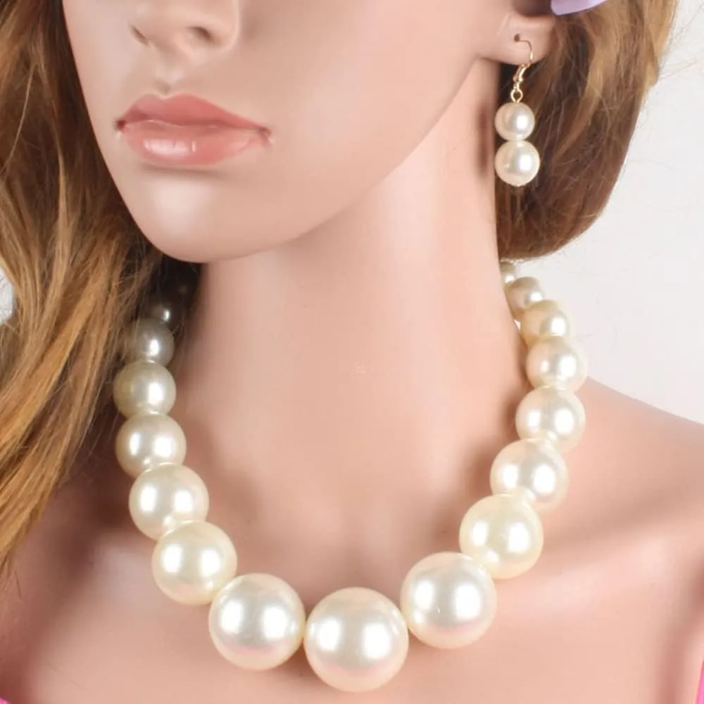 Exaggerated Imitation pearl Necklace Drop Dangle Earring jewelry set for Women's and girls gifts(Six -color optional)