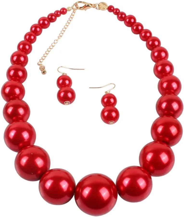 Exaggerated Imitation pearl Necklace Drop Dangle Earring jewelry set for Women's and girls gifts(Six -color optional)